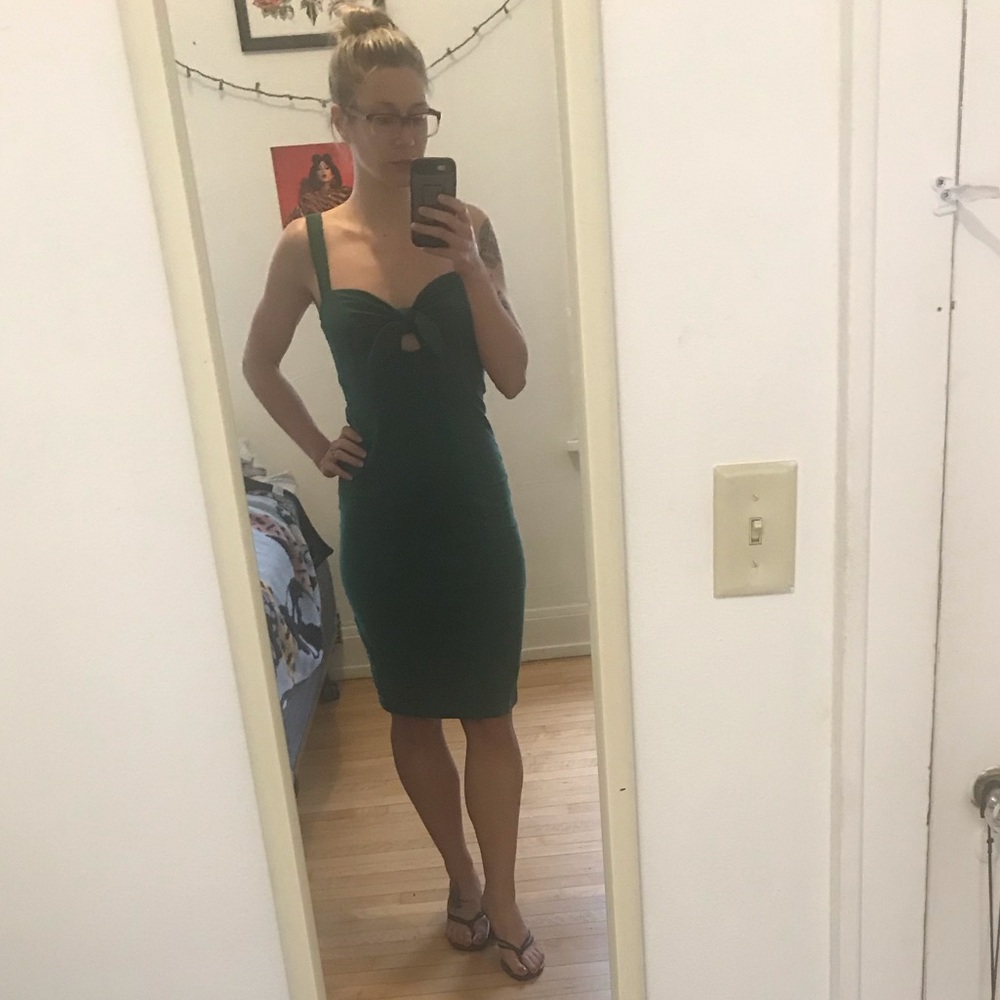 SOLD Peephole Tie-Front Knee-Length Dress